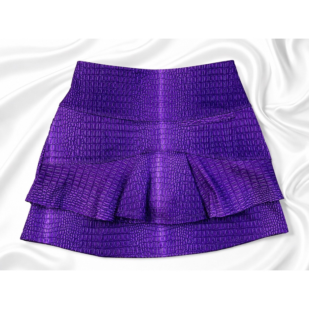 Lucky in Love Sassy Skort Womens Size S Purple Crocodile Ruffle Stretch Knit